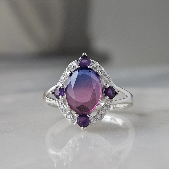 Pink & Purple Oval Gemstone Ring, real 925 Sterling Silver Charmed Aroma - Picture 2 of 5